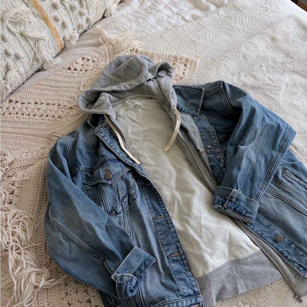 Frame Denim Jacket with Gray Hoodie